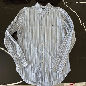 Ralph Lauren Men's Blue and White Striped Shirt